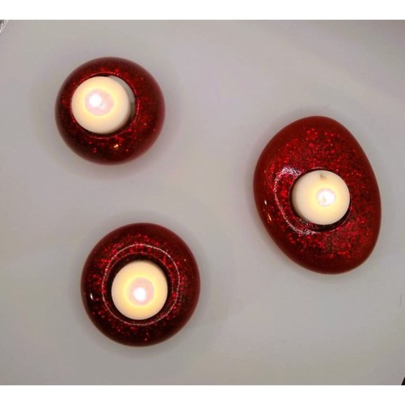 Coasters and Tea Light Candle Holders 5 Piece Set Red Glitter Handmade NEW - Picture 7 of 10